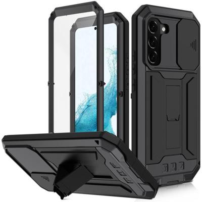 Voor Samsung Galaxy S22 + 5G R-Just Sliding Camera Metal + Siliconen Houder Telefoonhoes (Zwart)