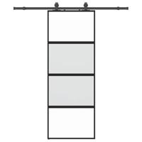 Schuifdeur met beslagset 76x205 cm gehard glas zwart - thumbnail