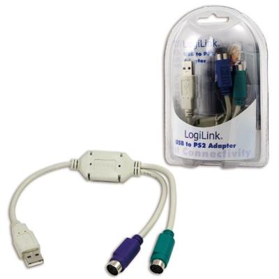 LogiLink USB 1.1 Aansluitkabel [1x USB 1.1 stekker A - 2x PS/2-bus] LogiLink - Tastatur- / Maus-Adapter - PS/2 (W) 15.00 cm