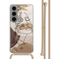 Samsung Galaxy S23 hoesje met beige koord - Abstract gezicht bruin - thumbnail