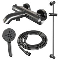 Opbouwset Bad- en Douchekraan Brauer Gunmetal Carving Thermostatisch Met Glijstang En Handdouche 3 Standen Geborsteld Gunmetal Brauer - thumbnail
