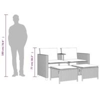 Tuinbank 2-zits met tafel en voetenbanken poly rattan zwart - thumbnail