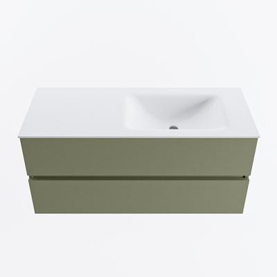 MONDIAZ VICA 110cm badmeubel onderkast Army 2 lades. Wastafel CLOUD rechts zonder kraangat, kleur Talc.