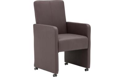 Goossens Eetkamerstoel Rivas bruin kunstleer met armleuning en met wielen, modern design