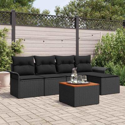 Tuinbankenset met kussen 6 pcs Zwart poly rattan