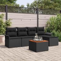 Tuinbankenset met kussen 6 pcs Zwart poly rattan - thumbnail