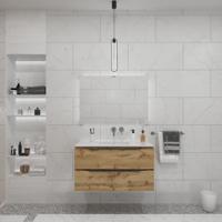 Badkamermeubelset Gliss Design Hera Mat Zwart 100cm 2 Laden Natuur Eiken (Keuze Wastafel) - thumbnail