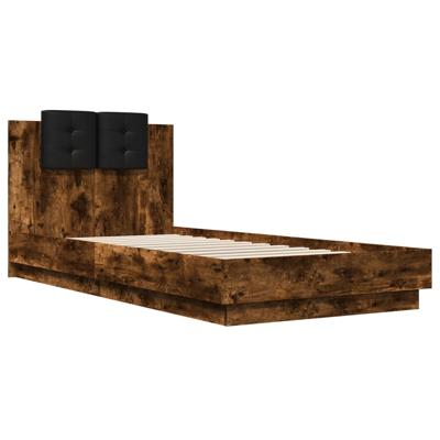 Bedframe met hoofdeinde bewerkt hout gerookt eiken 120x190 cm