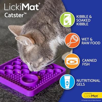 LickiMat Catster kattenvoermat - kattenvoederbak met microschaal voor extra hydratatie - perfect voor voedsel, lekkernijen, yoghurt en angstverlichting voor katten - leuk alternatief voor Slow Feeder