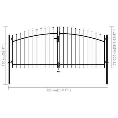 VidaXL Hekpoort dubbele deur met speren bovenkant 300x150 cm