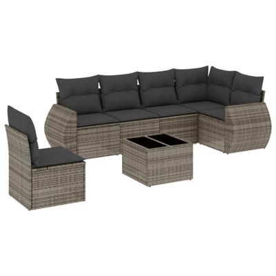 6-delige Loungeset met kussens poly rattan grijs