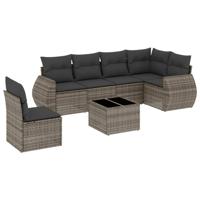 6-delige Loungeset met kussens poly rattan grijs - thumbnail