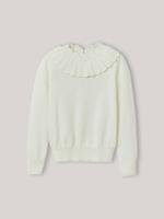 CYRILLUS trui met Peter Pan-kraag voor meisjes van katoen en wol ecru - thumbnail