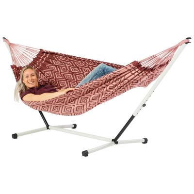 Eenpersoons hangmat met metalen standaard - 300x140cm - Paars - 120kg draagkracht- 100% katoen - binnen & buiten