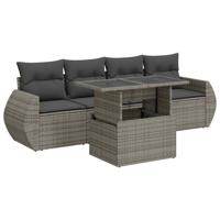5-delige Loungeset met kussens poly rattan grijs - thumbnail