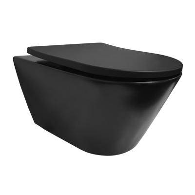 Wandcloset BWS 53x35x35 cm Keramiek Rimless Mat Zwart (Incl. zitting)