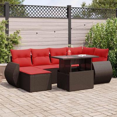 7-delige Loungeset met kussens poly rattan acacia bruin
