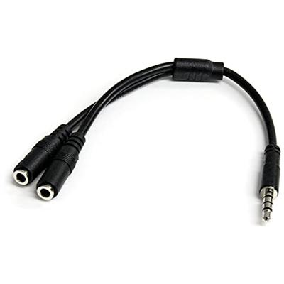 .com Adapter voor headsets met aparte koptelefoon-/microfoonstekkers - 3,5 mm 4 positie naar 2x 3 positie 3,5 mm M/F - Splitser voor hoofdset - minitelefoon stereo 3,5 mm (V) naar 4-polige ministekker (M) - 20 cm - zwart
