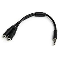 .com Adapter voor headsets met aparte koptelefoon-/microfoonstekkers - 3,5 mm 4 positie naar 2x 3 positie 3,5 mm M/F - Splitser voor hoofdset - minitelefoon stereo 3,5 mm (V) naar 4-polige ministekker (M) - 20 cm - zwart - thumbnail