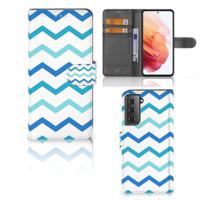 Samsung Galaxy S21 | Telefoon Hoesje | Zigzag Blauw - thumbnail