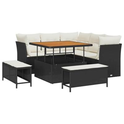 Tuinbankenset 8 pcs Zwart poly rattan