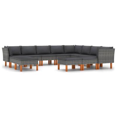 12-delige Loungeset met kussens poly rattan grijs