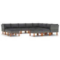 12-delige Loungeset met kussens poly rattan grijs - thumbnail