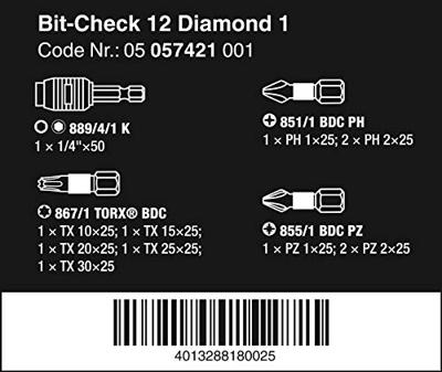 Wera Bit-Check 12 Diamond 1, 12 -delig - 1 stuk(s) - 05057421001 - thumbnail