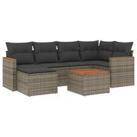 7-delige Loungeset met kussens poly rattan grijs - thumbnail