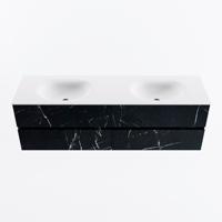 MONDIAZ VICA 160cm badmeubel onderkast Marquina 4 lades. Wastafel MOON dubbel zonder kraangat, kleur Talc. - thumbnail