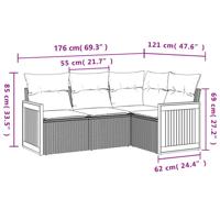 4-delige Loungeset met kussens poly rattan zwart - thumbnail