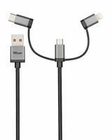 Trust 3-In-1 Usb-Kabel van 1 M voor Opladen en Synchroniseren, Zwart - thumbnail
