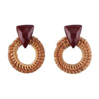 Rotan houten Vintage handgemaakte Dangle Earrings (wijn rood) - thumbnail