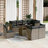 9-delige Loungeset met kussens poly rattan grijs - thumbnail