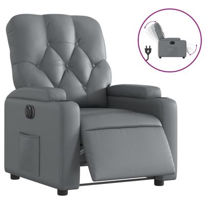 Fauteuil verstelbaar elektrisch kunstleer grijs - thumbnail