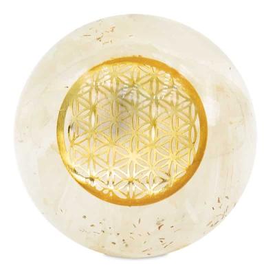 Orgoniet Bol van Seleniet met Bloem des Levens Orgoniet Bol van Seleniet met Bloem des Levens