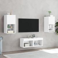 4-delige tv-wandmeubelset met LED-verlichting wit - thumbnail