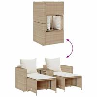 5-delige Tuinbankstel met kussens stapelbaar beige poly rattan - thumbnail