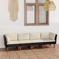 Tuinbank 4-zits met kussens poly rattan zwart - thumbnail