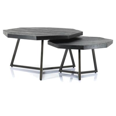 By-Boo Salontafel 'Octagon' Mangohout, Set van 2 stuks, kleur Zwart