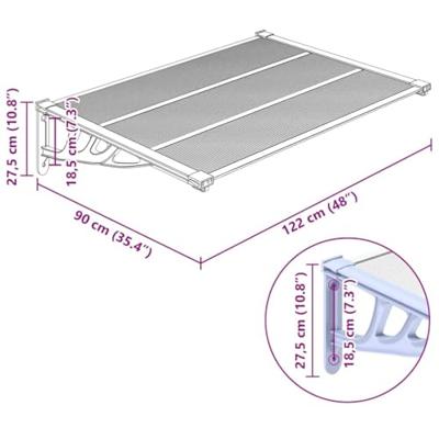 Deurluifel 122x90 cm polycarbonaat grijs en transparant