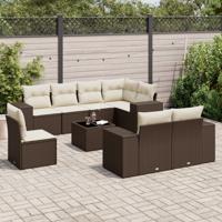 9-delige Loungeset met kussens poly rattan bruin - thumbnail