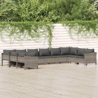10-delige Loungeset met kussens poly rattan grijs - thumbnail