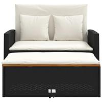 Tuinbank 2-zits met kussens poly rattan en acaciahout zwart - thumbnail