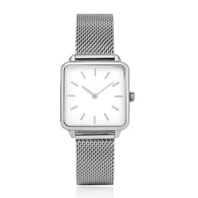 LGT JWLS Dameshorloge &apos;Square&apos; - Zilverkleurige Meshband, Wit Uurwerk, Zilverkleurige Kast