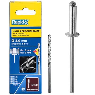 Rapid High performance blindklinknagels Ø4,0 x 12 mm, 50 stuks + boor - 5000384 - 5000384 Rapid High performance blindklinknagels Ø4,0 x 12 mm, 50 stuks + boor - 5000384 - 5000384