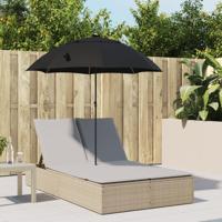 Ligbed 2-persoons met kussens en parasol poly rattan beige - thumbnail