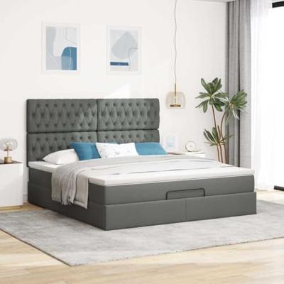 Ottoman bed met matras en LED's 180x200cm stof donkergrijs