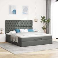 Ottoman bed met matras en LED's 180x200cm stof donkergrijs - thumbnail