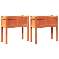 Plantenbakken met poten 2 st cm massief grenenhout wasbruin - thumbnail